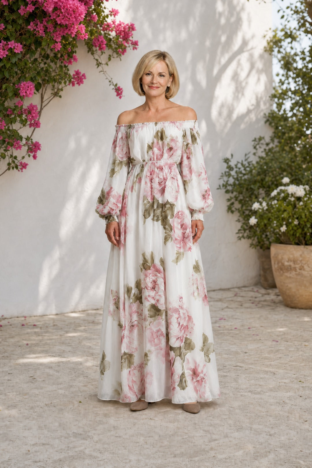 Pivoine | Off-Shoulder Floral Maxi Dress – Pink