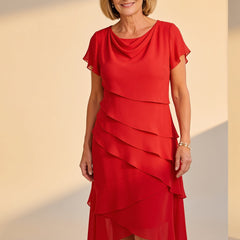 Carol | Tiered Midi Dress – Red