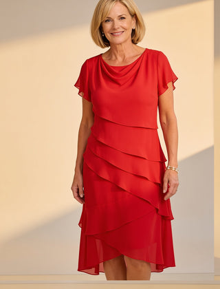 Carol | Tiered Midi Dress – Red