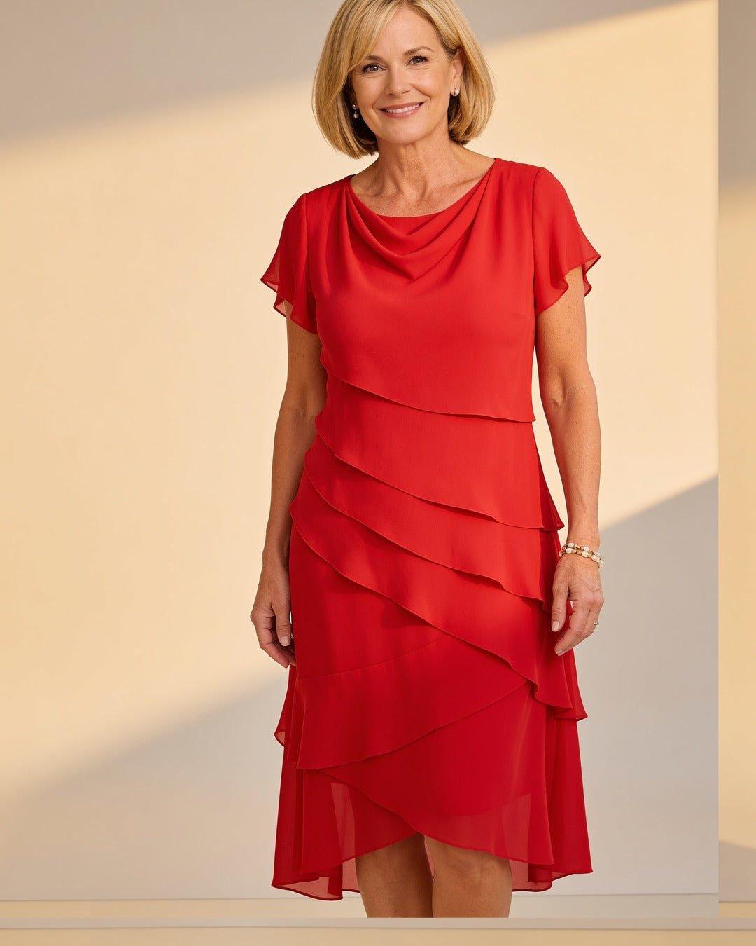 Carol | Tiered Midi Dress – Red