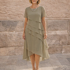 Carol | Tiered Midi Dress – Khaki