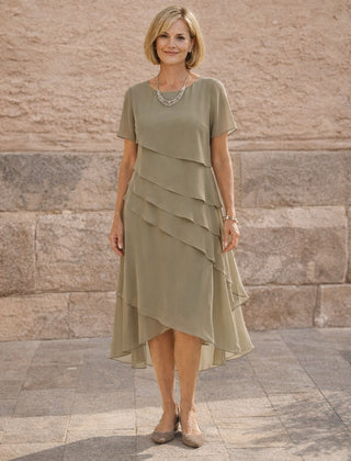 Carol | Tiered Midi Dress – Khaki