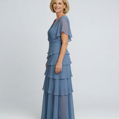 Carol | Tiered Chiffon Midi Dress – Blue (side)