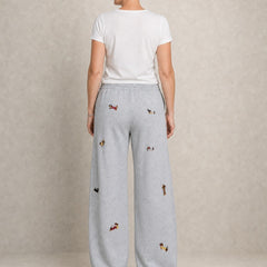 Barrel-Leg Embroidered Pup Sweatpants – Relaxed Fit – Grey (back)