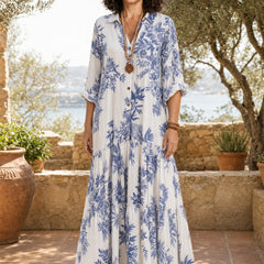 Fern | Blue Floral Button-Down Maxi Dress – lifestyle 1