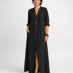 Willow | Button-Down Maxi Dress – Black (front)