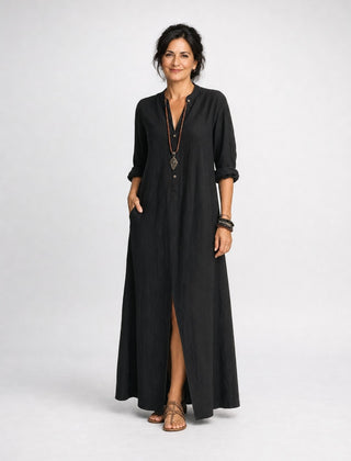Willow | Button-Down Maxi Dress – Black (front)