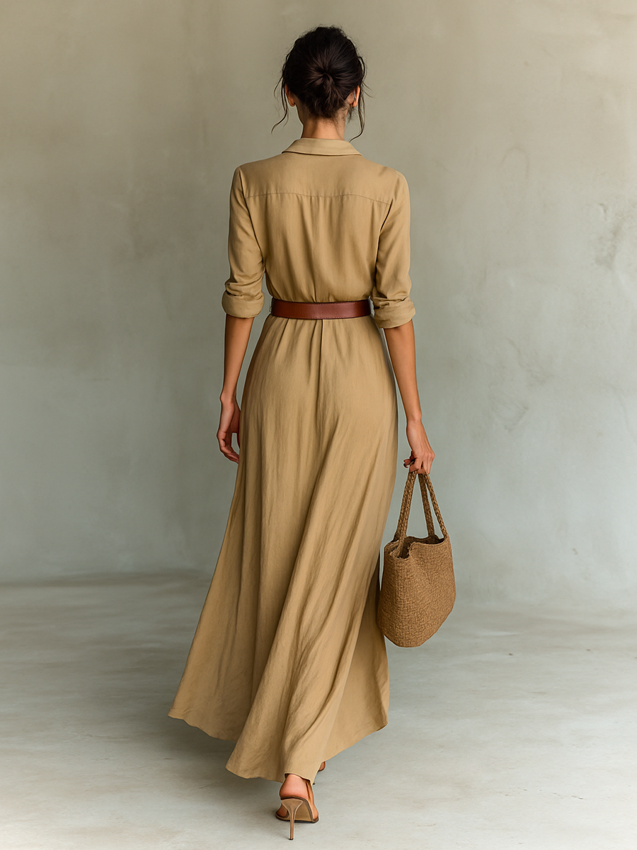 Valentine | Long-Sleeved Maxi Dress with Revere Collar