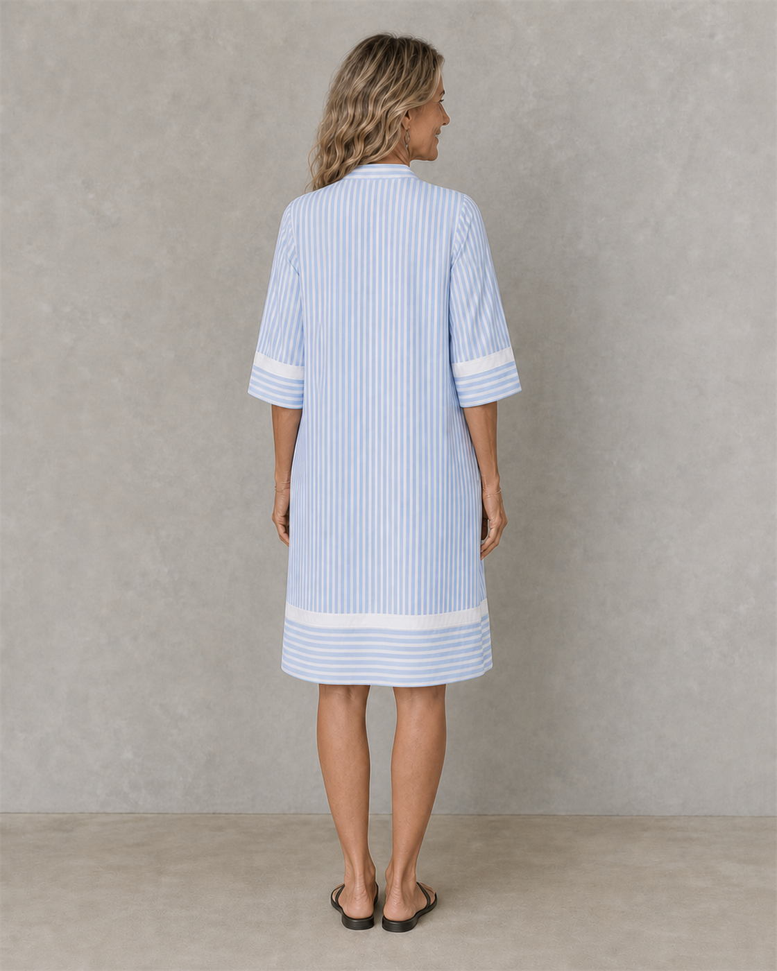 Veronica | Cotton blend V-Neck Short Sleeve Striped Dress