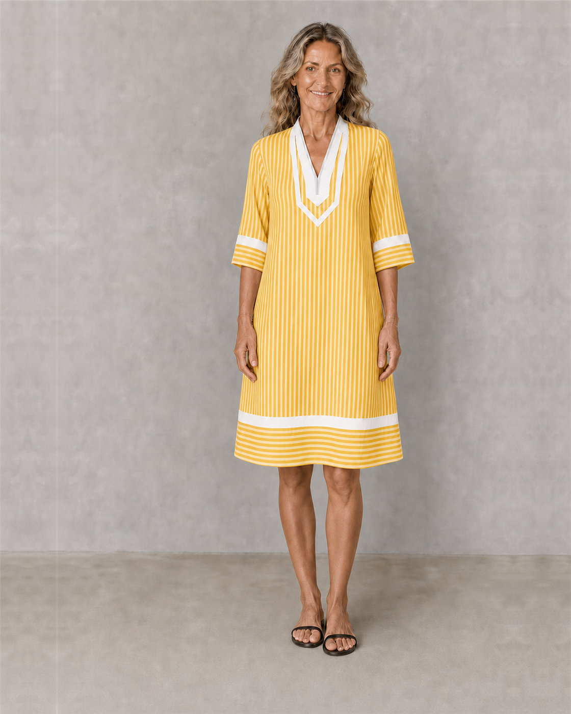 Veronica | Cotton blend V-Neck Short Sleeve Striped Dress