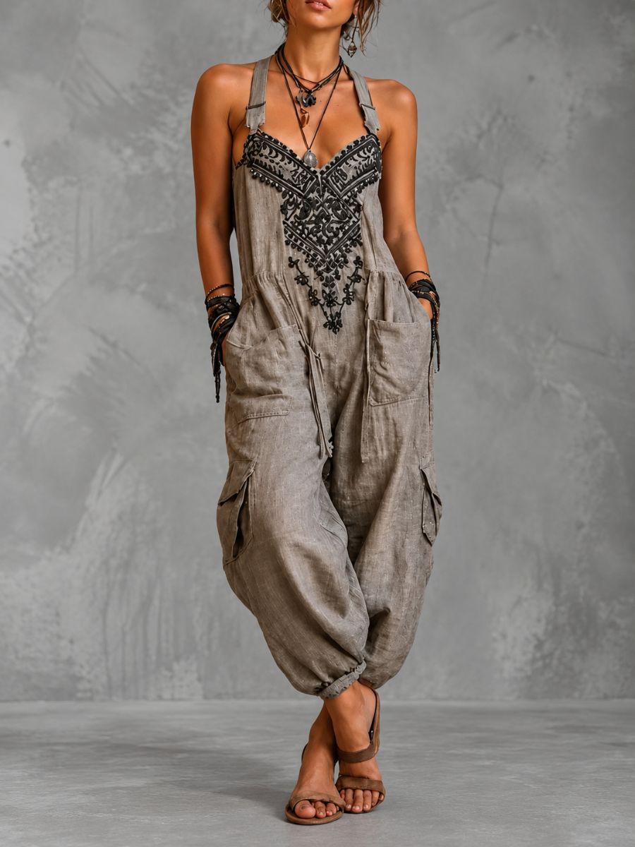 Emma | Bohemian Dungarees with Patch Pockets